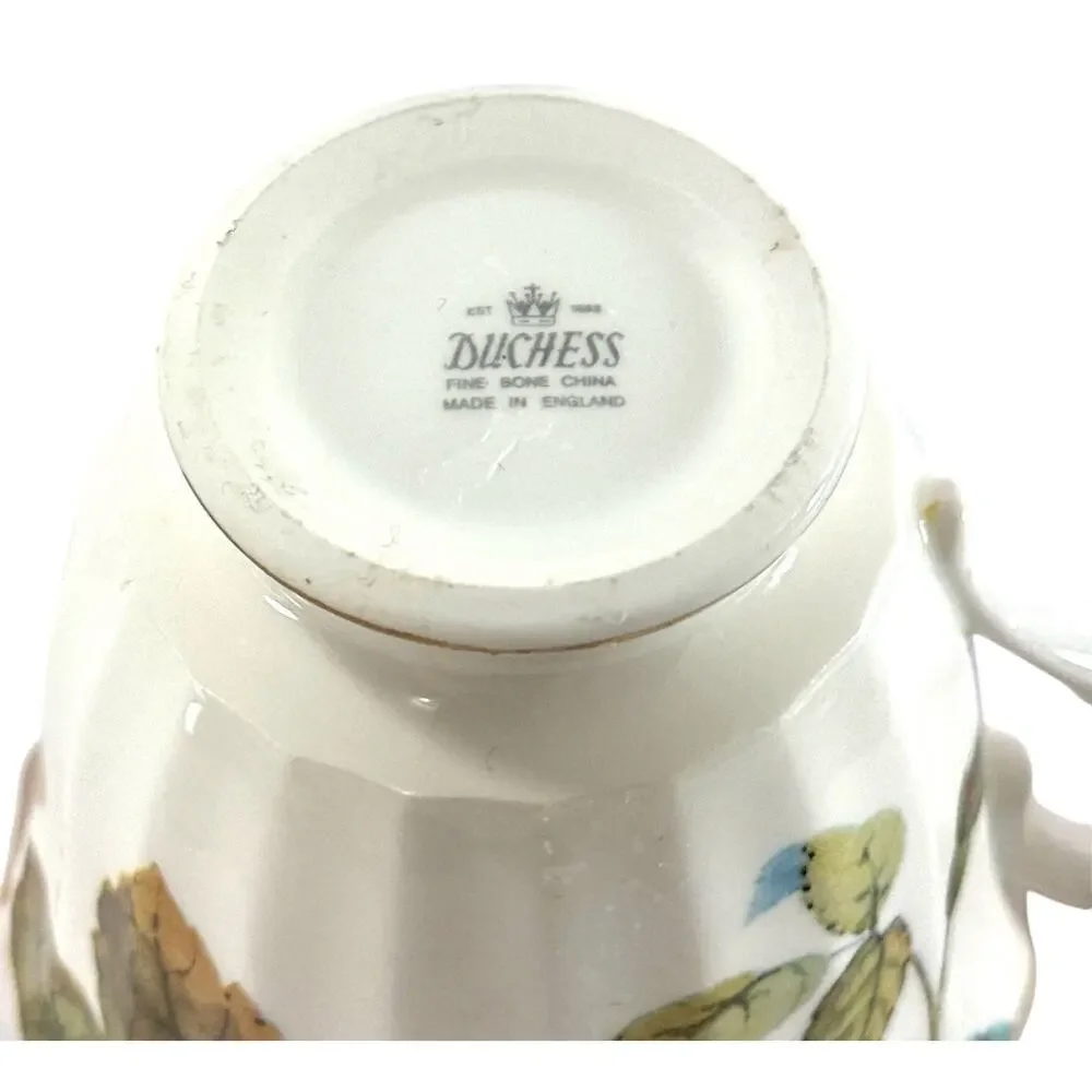 Duchess Fine Bone China England Teacup Saucer Set Fruit Floral Gold Trim